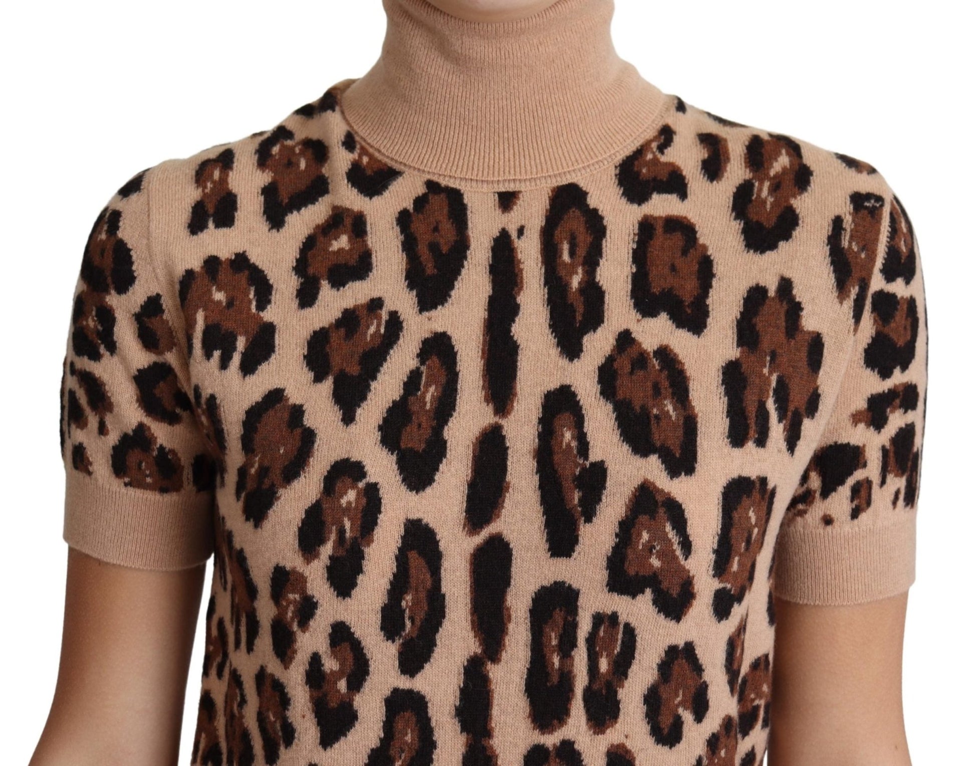 Beige Leopard Cashmere Print Turtleneck Top - coffeewithmee2Dolce & GabbanaP3870S