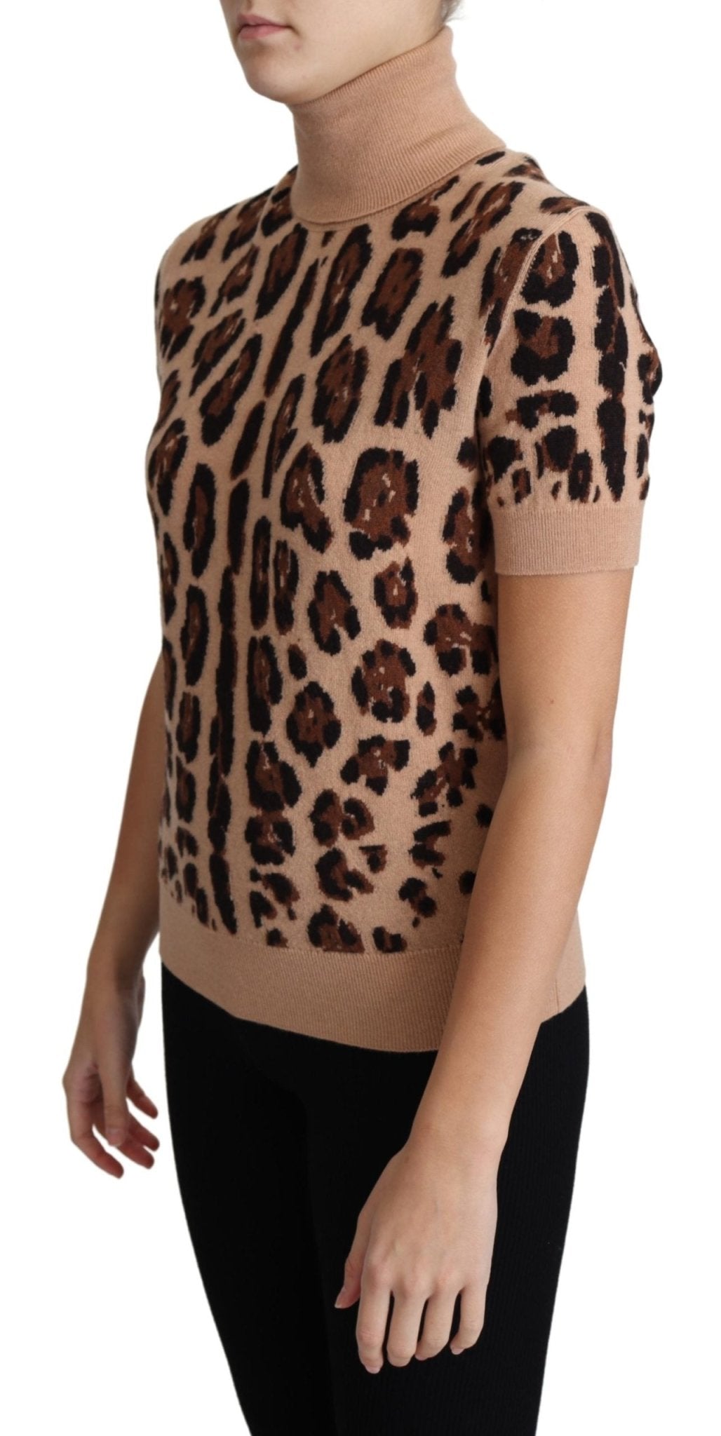 Beige Leopard Cashmere Print Turtleneck Top - coffeewithmee2Dolce & GabbanaP3870S