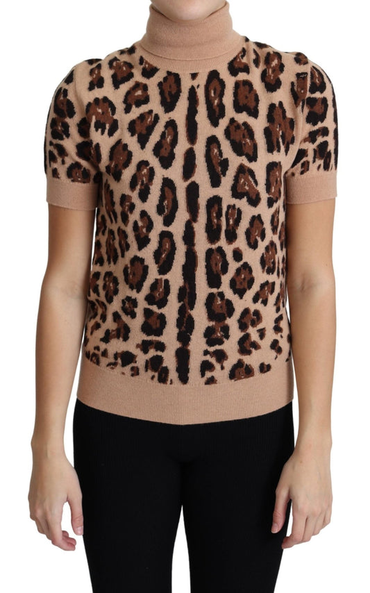Beige Leopard Print Virgin Wool Turtleneck Top - coffeewithmee2Dolce & GabbanaP5615S