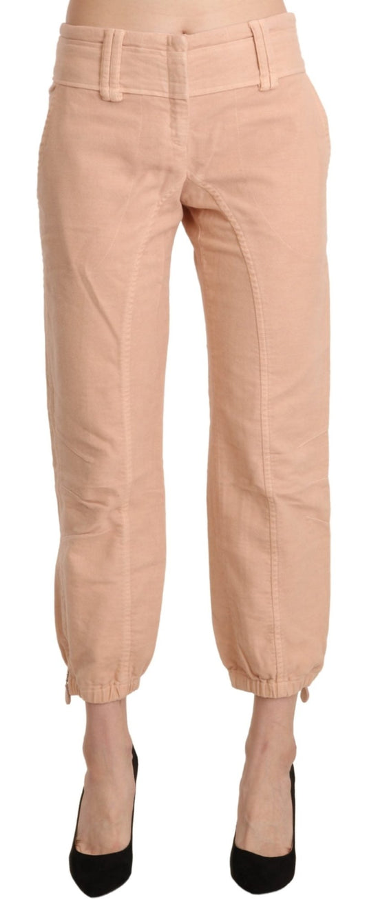 Beige Mid Waist Cropped Cotton Trouser Pants - coffeewithmee2Ermanno ScervinoP3327S