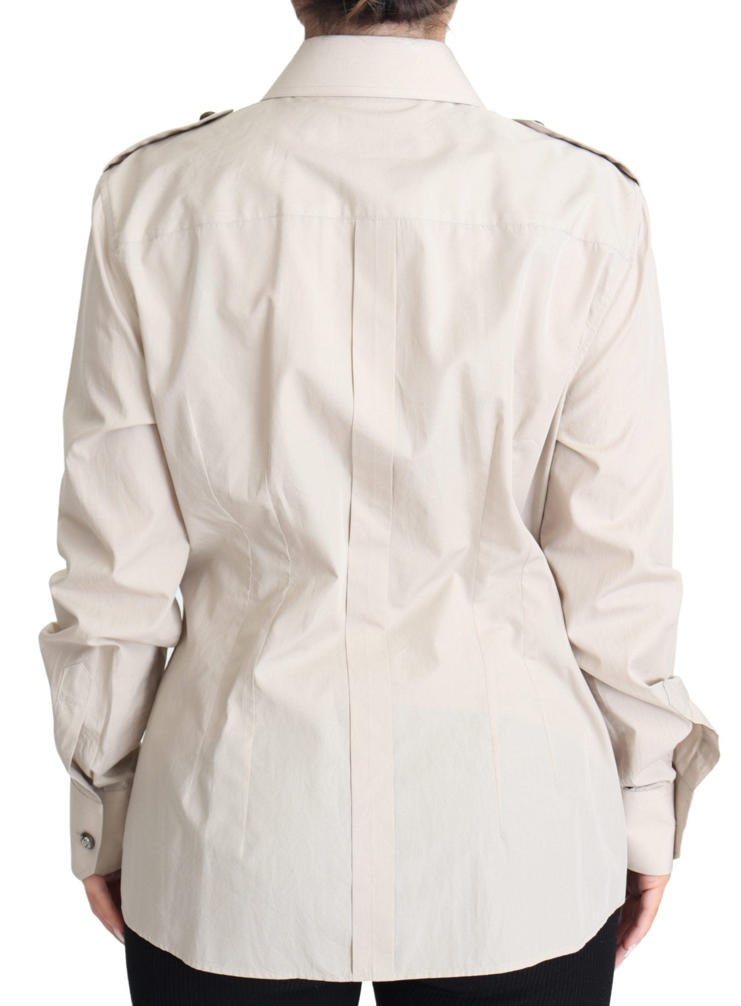 Beige Poplin Safari Fitted Pocket Shirt Top - coffeewithmee2Dolce & GabbanaP3873S