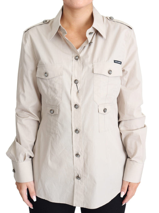 Beige Poplin Safari Fitted Pocket Shirt Top - coffeewithmee2Dolce & GabbanaP3873S