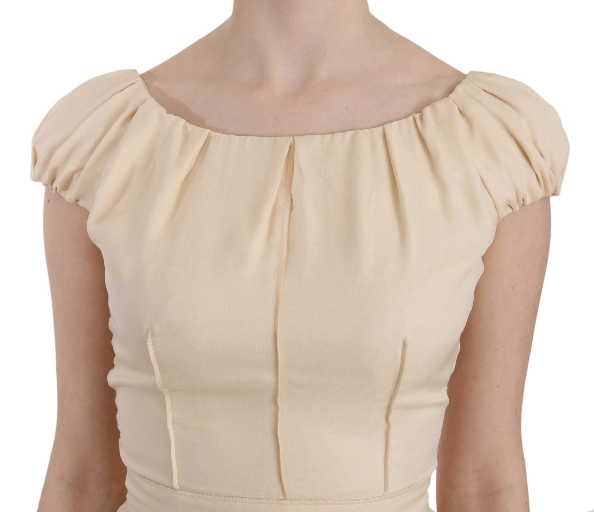 Beige Silk Column Cap Sleeve Gown Dress - coffeewithmee2Dolce & GabbanaP2249S