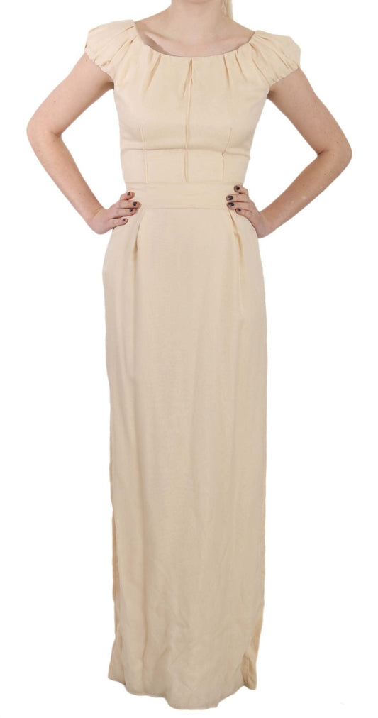 Beige Silk Column Cap Sleeve Gown Dress - coffeewithmee2Dolce & GabbanaP2249S