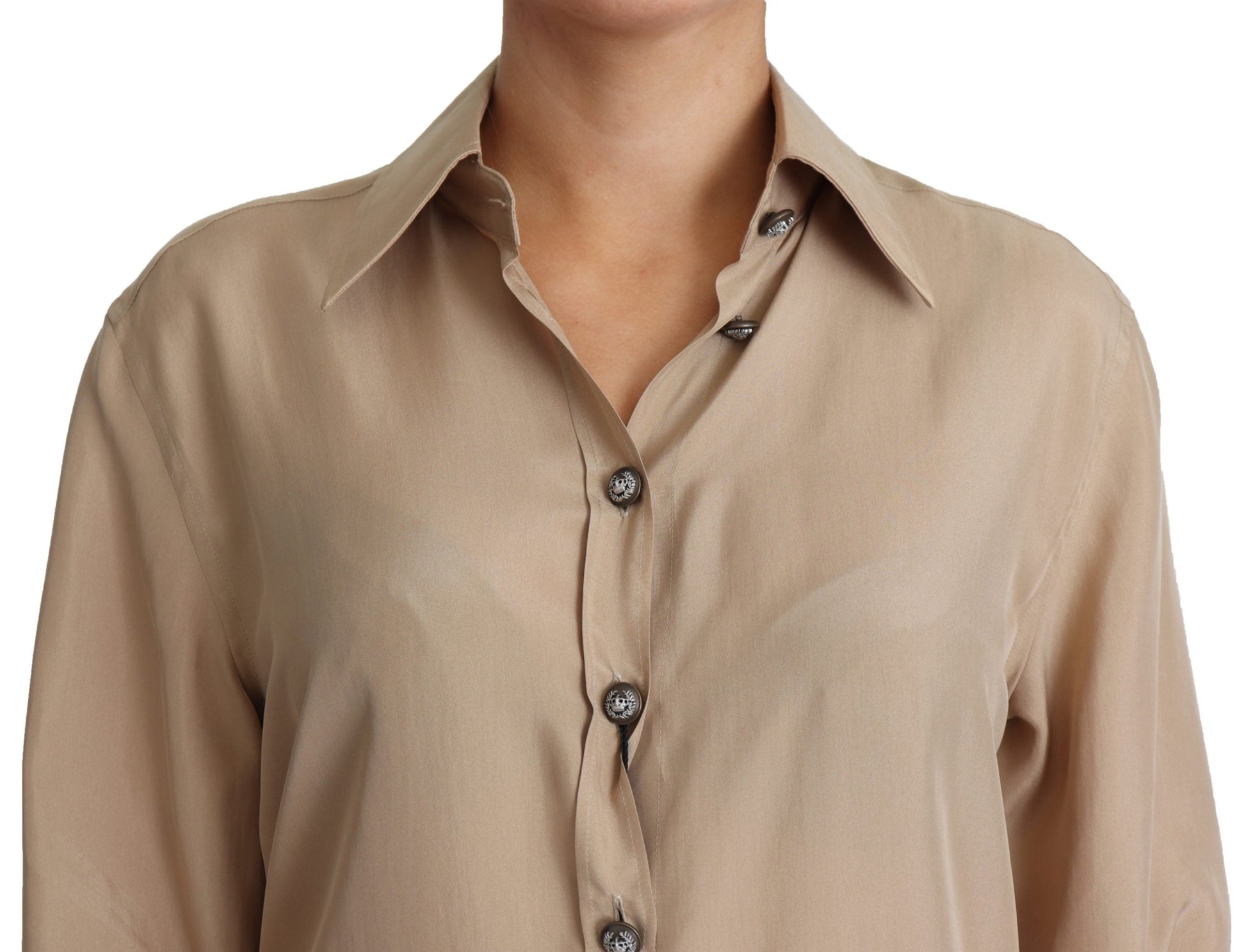 Beige Silk Shirt Decorative Buttons Top - coffeewithmee2Dolce & GabbanaP3878S