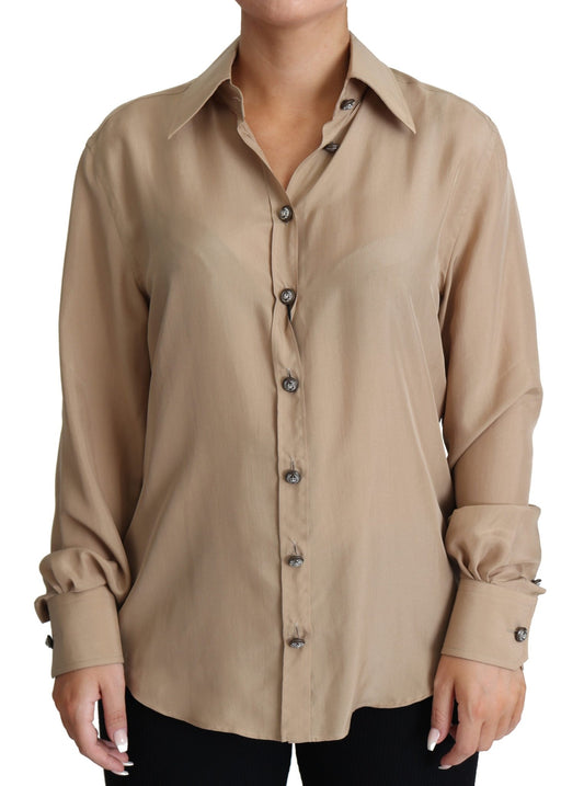 Beige Silk Shirt Decorative Buttons Top - coffeewithmee2Dolce & GabbanaP3878S
