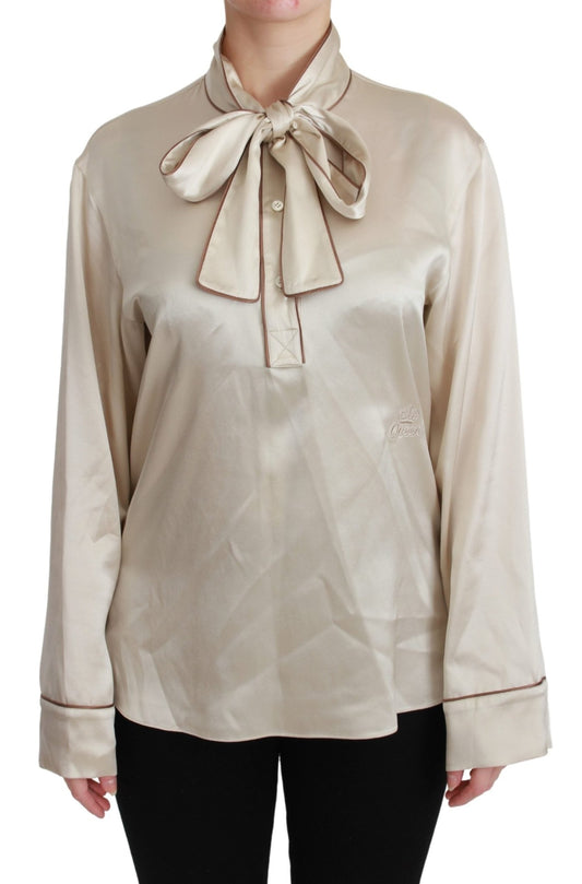 Beige Sleeve Top Queen Silk Satin Blouse - coffeewithmee2Dolce & GabbanaP3037S