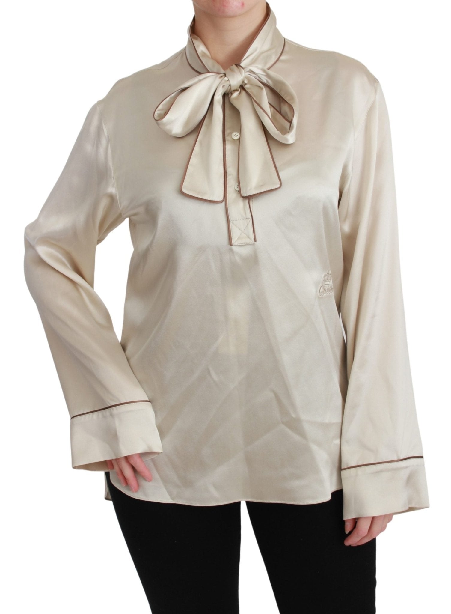 Beige Sleeve Top Queen Silk Satin Blouse - coffeewithmee2Dolce & GabbanaP3037S
