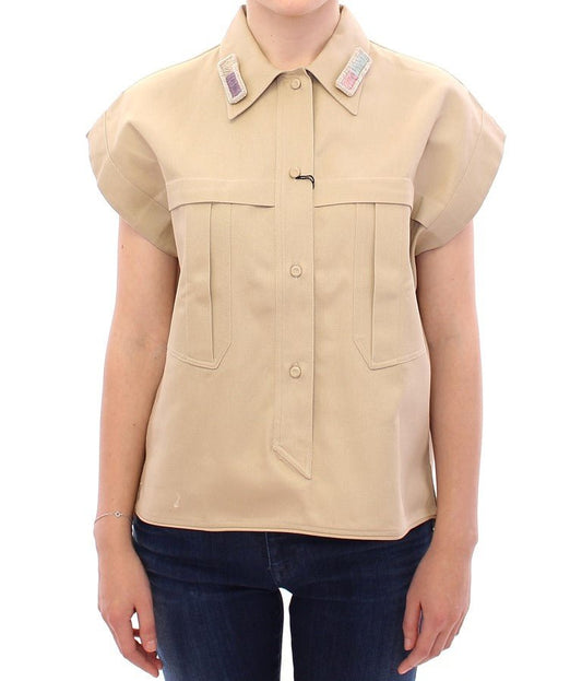 Beige Sleeveless Blouse Top - coffeewithmee2Andrea IncontriP1070S