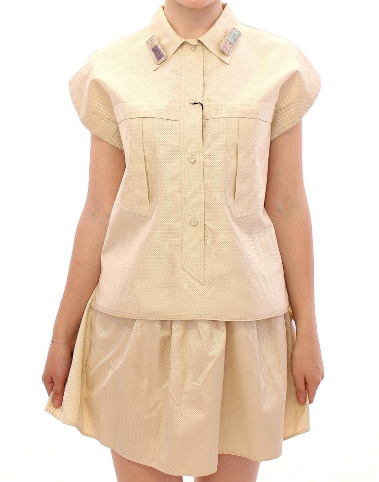 Beige Sleeveless Blouse Top - coffeewithmee2Andrea IncontriP1057S