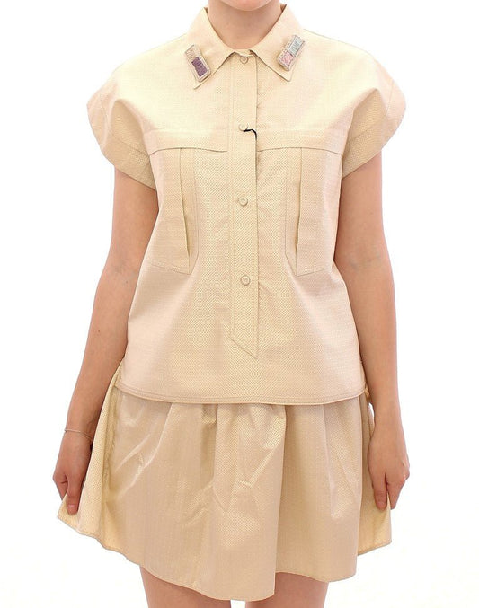 Beige Sleeveless Blouse Top - coffeewithmee2Andrea IncontriP1057S