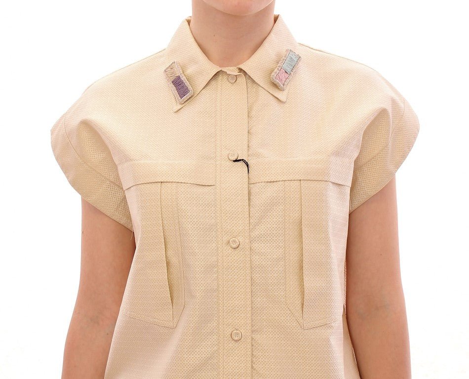 Beige Sleeveless Blouse Top - coffeewithmee2Andrea IncontriP1057S