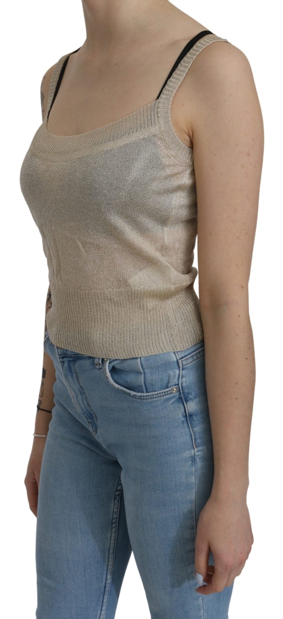 Beige Sleeveless Spaghetti Strap Tank See Through Top - coffeewithmee2BYBLOSP3289S