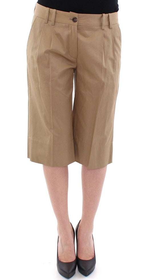 Beige Solid Cotton Shorts Pants - coffeewithmee2Dolce & GabbanaP3897S