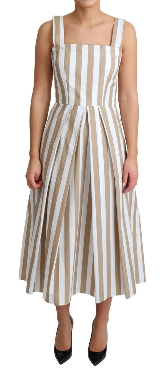 Beige White Cotton A-Line Gown Dress - coffeewithmee2Dolce & GabbanaP4166S