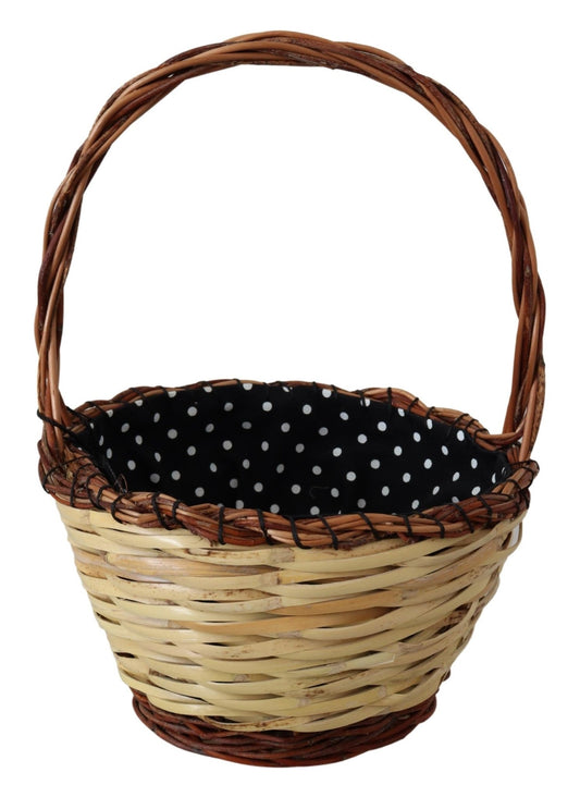 Beige Wood Wicker Rattan Basket Tote Bag - coffeewithmee2Dolce & GabbanaP0319S