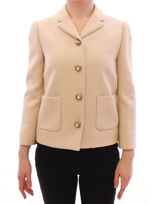 Beige Wool Pearl Button Jacket Blazer Coat - coffeewithmee2Dolce & GabbanaP0778S