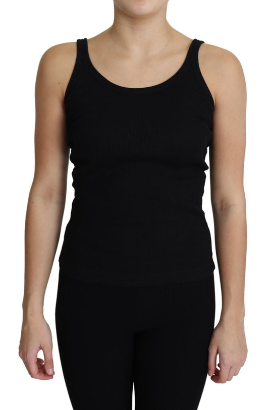 Black 100% Cotton Sleeveless Tank Slim Fit Top - coffeewithmee2Dolce & GabbanaP3883S