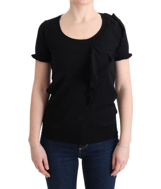 Black 100% Lana Wool Top Blouse T-shirt - coffeewithmee2MARGHI LO'P1912S