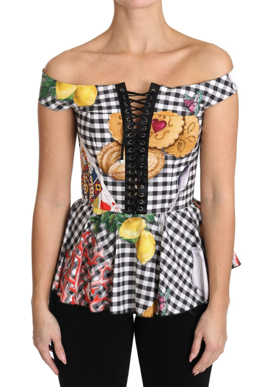Black and White Corset Blouse Sicily Lemon Check Top - coffeewithmee2Dolce & GabbanaP1493S