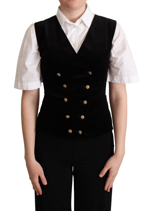 Black Beige Velvet Waistcoat Vest - coffeewithmee2Dolce & GabbanaP5273S