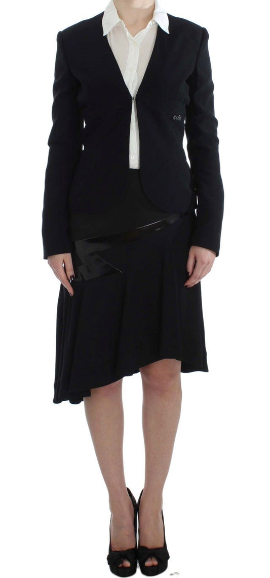 Black Blue Two Piece Suit Skirt & Blazer - coffeewithmee2ExteP1697S