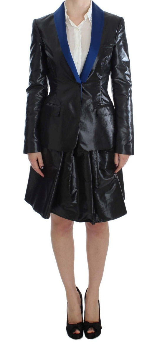 Black Blue Two Piece Suit Skirt & Blazer - coffeewithmee2ExteP1683S