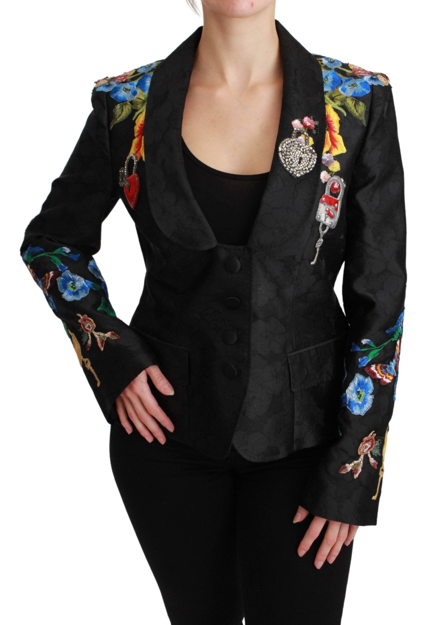 Black Brocade Crystal Blazer Jacket - coffeewithmee2Dolce & GabbanaP3066S