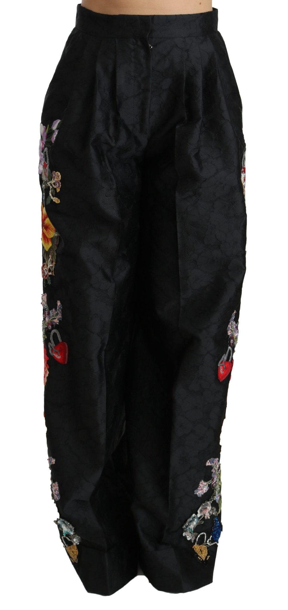Black Brocade Floral Sequined Beaded Pants - coffeewithmee2Dolce & GabbanaP2722S