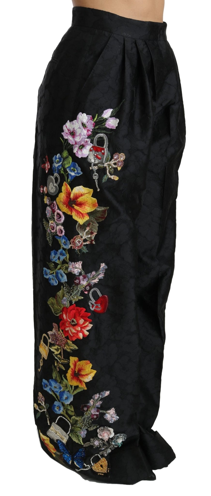 Black Brocade Floral Sequined Beaded Pants - coffeewithmee2Dolce & GabbanaP2722S