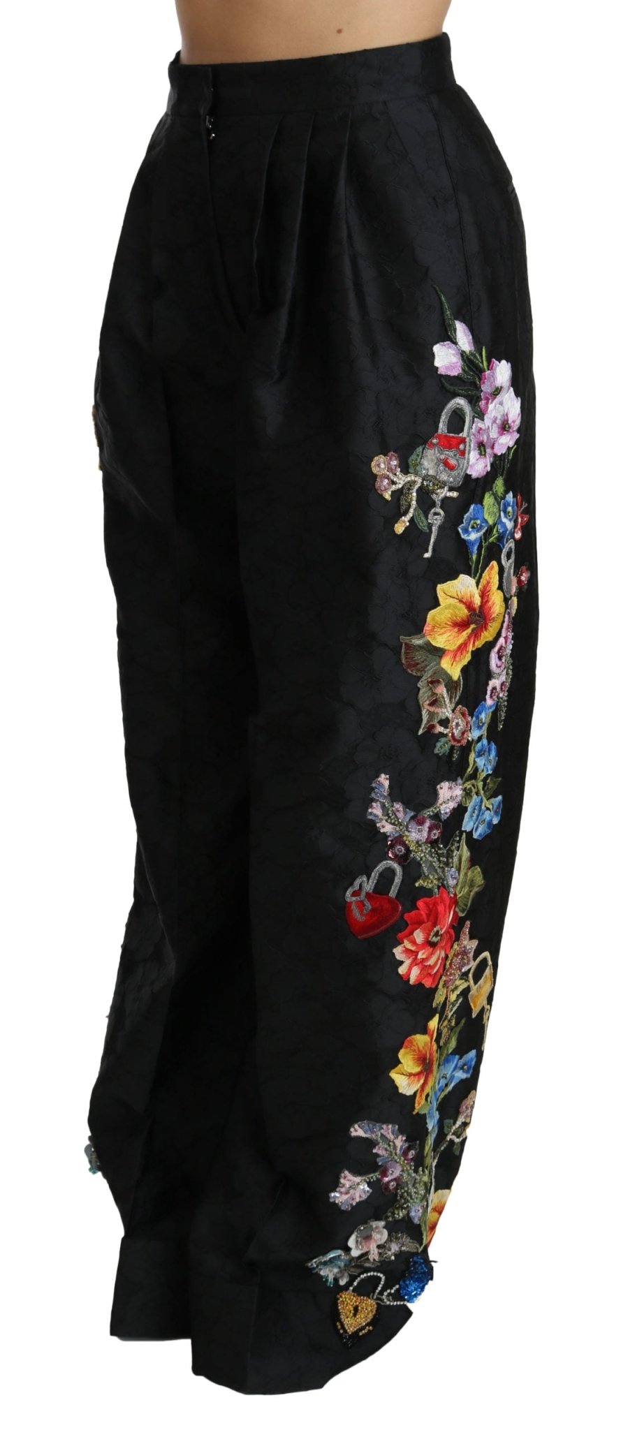Black Brocade Floral Sequined Beaded Pants - coffeewithmee2Dolce & GabbanaP2722S