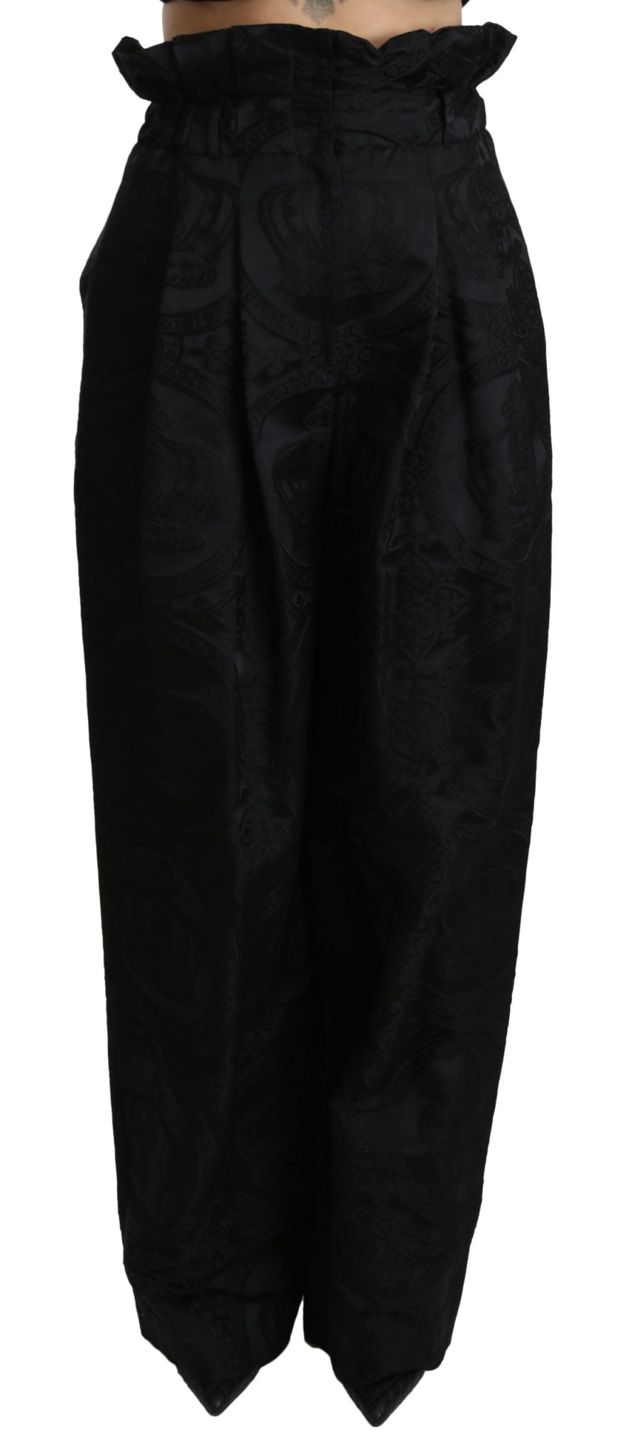 Black Brocade High Waist Wide Leg Cotton Pant - coffeewithmee2Dolce & GabbanaP2723S