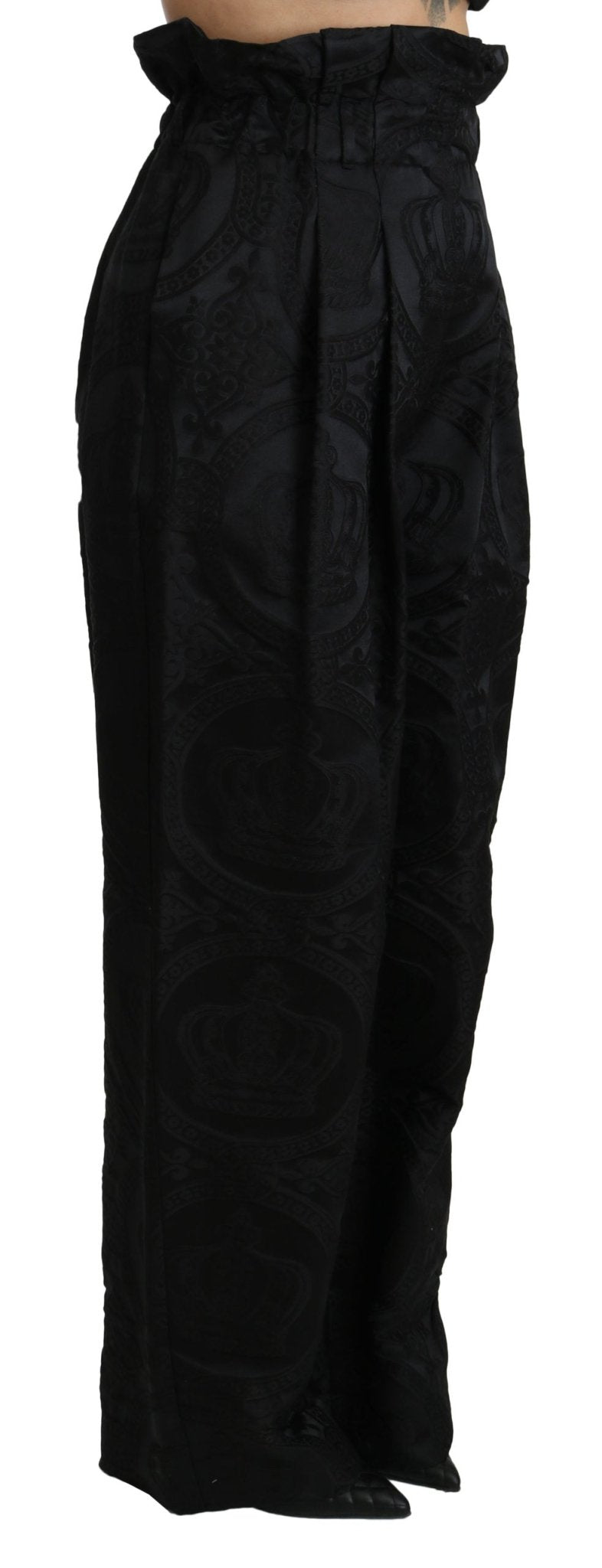 Black Brocade High Waist Wide Leg Cotton Pant - coffeewithmee2Dolce & GabbanaP2723S