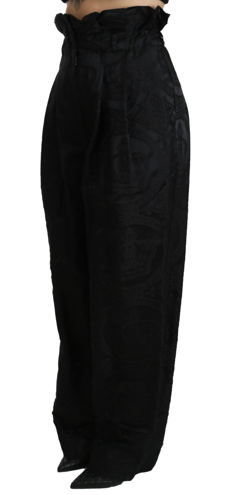 Black Brocade High Waist Wide Leg Cotton Pant - coffeewithmee2Dolce & GabbanaP2723S