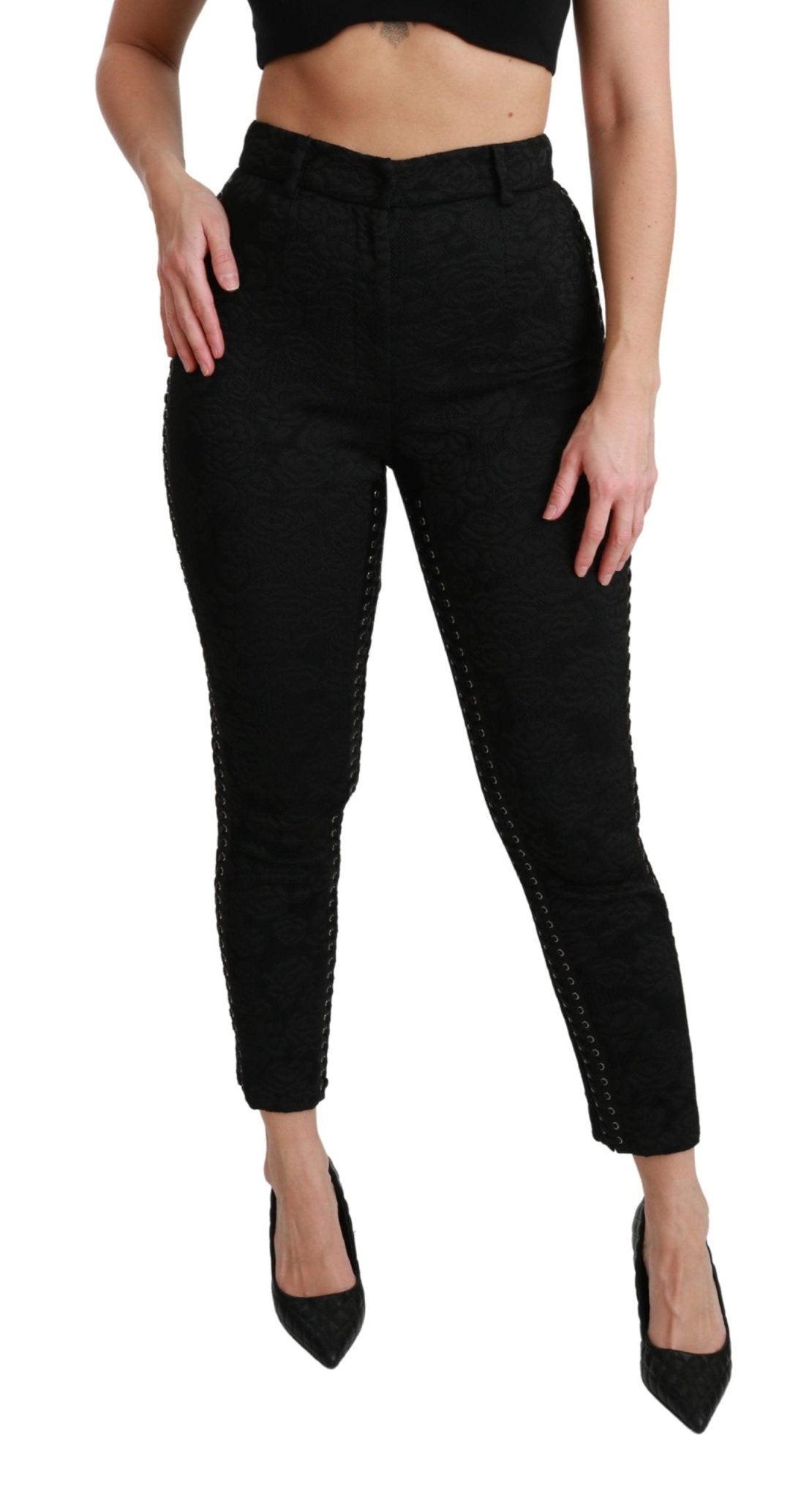 Black Brocade Skinny High Waist Pants - coffeewithmee2Dolce & GabbanaP2974S