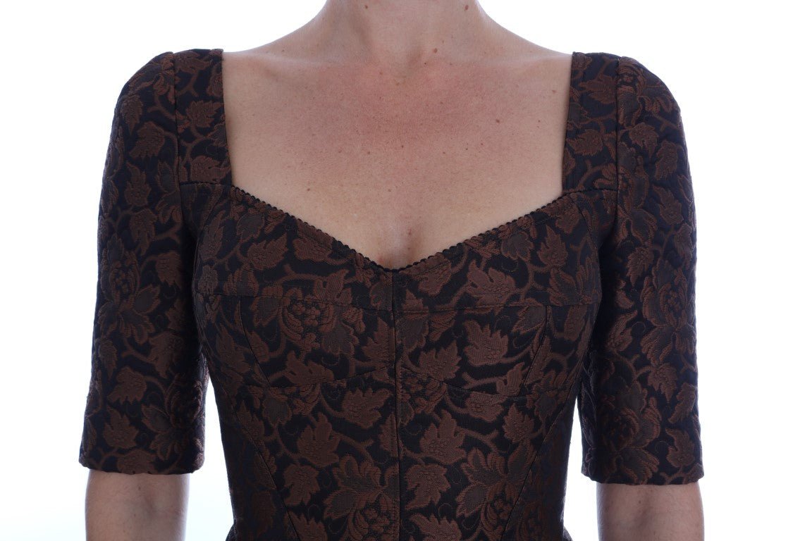 Black Brown Floral Brocade A-Line Dress - coffeewithmee2Dolce & GabbanaP2113S