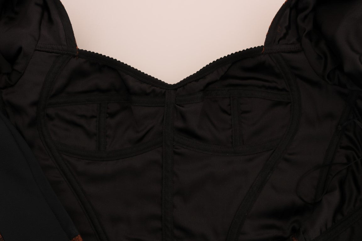 Black Brown Floral Brocade A-Line Dress - coffeewithmee2Dolce & GabbanaP2113S