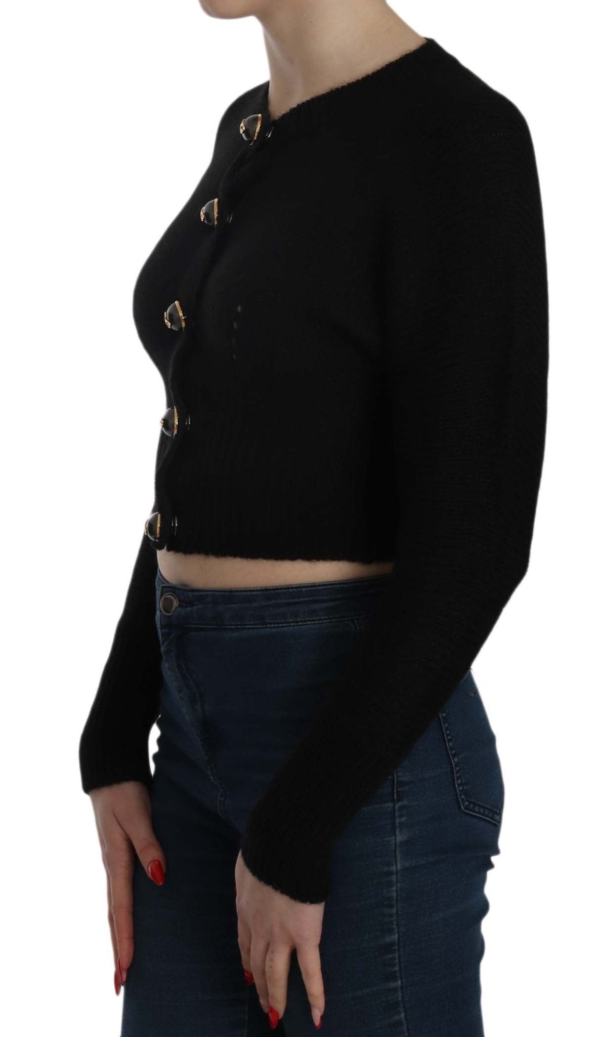 Black Button Embellish Crop Cardigan Sweater - coffeewithmee2Dolce & GabbanaP2337S