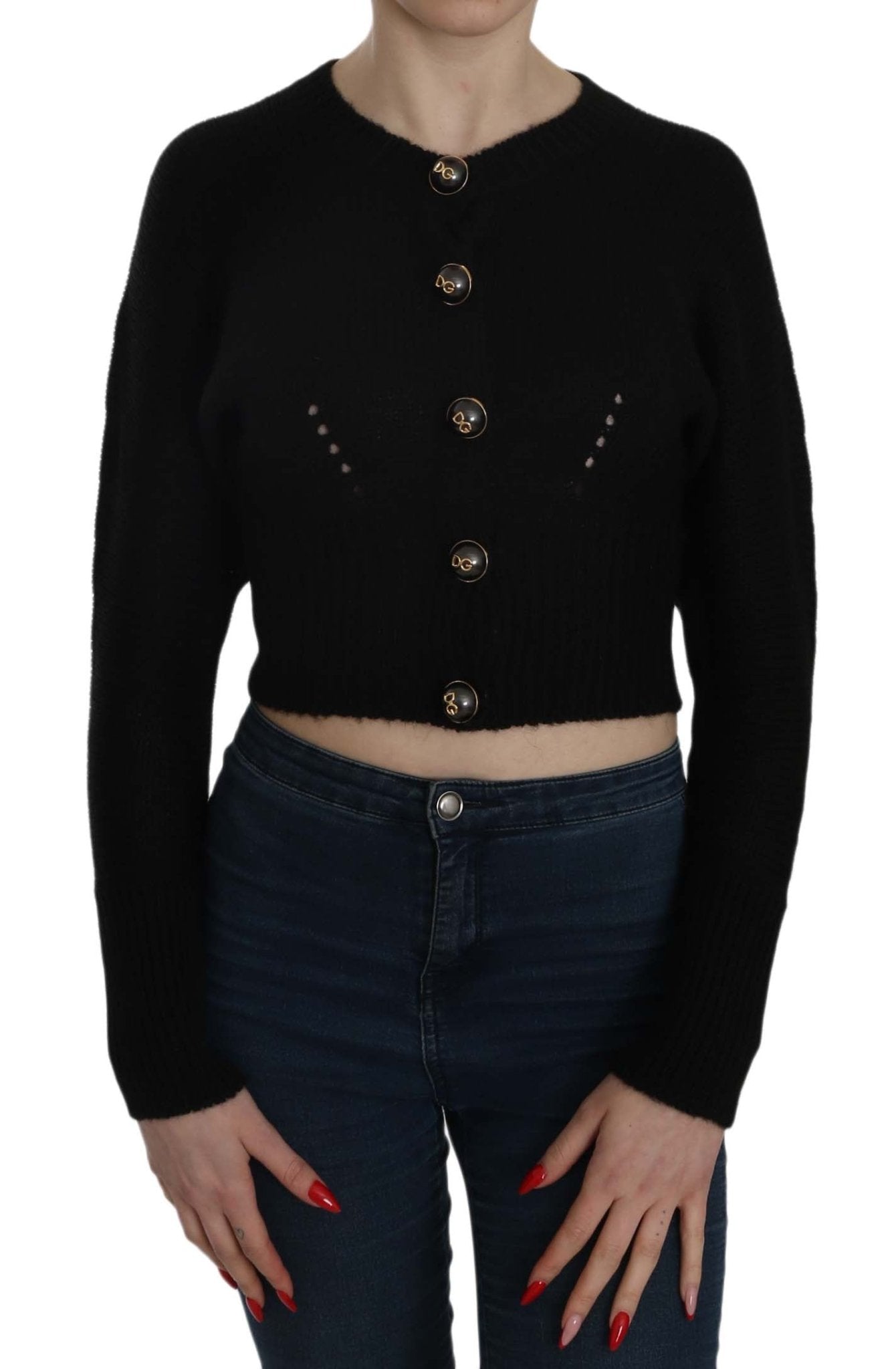 Black Button Embellish Crop Cardigan Sweater - coffeewithmee2Dolce & GabbanaP2337S