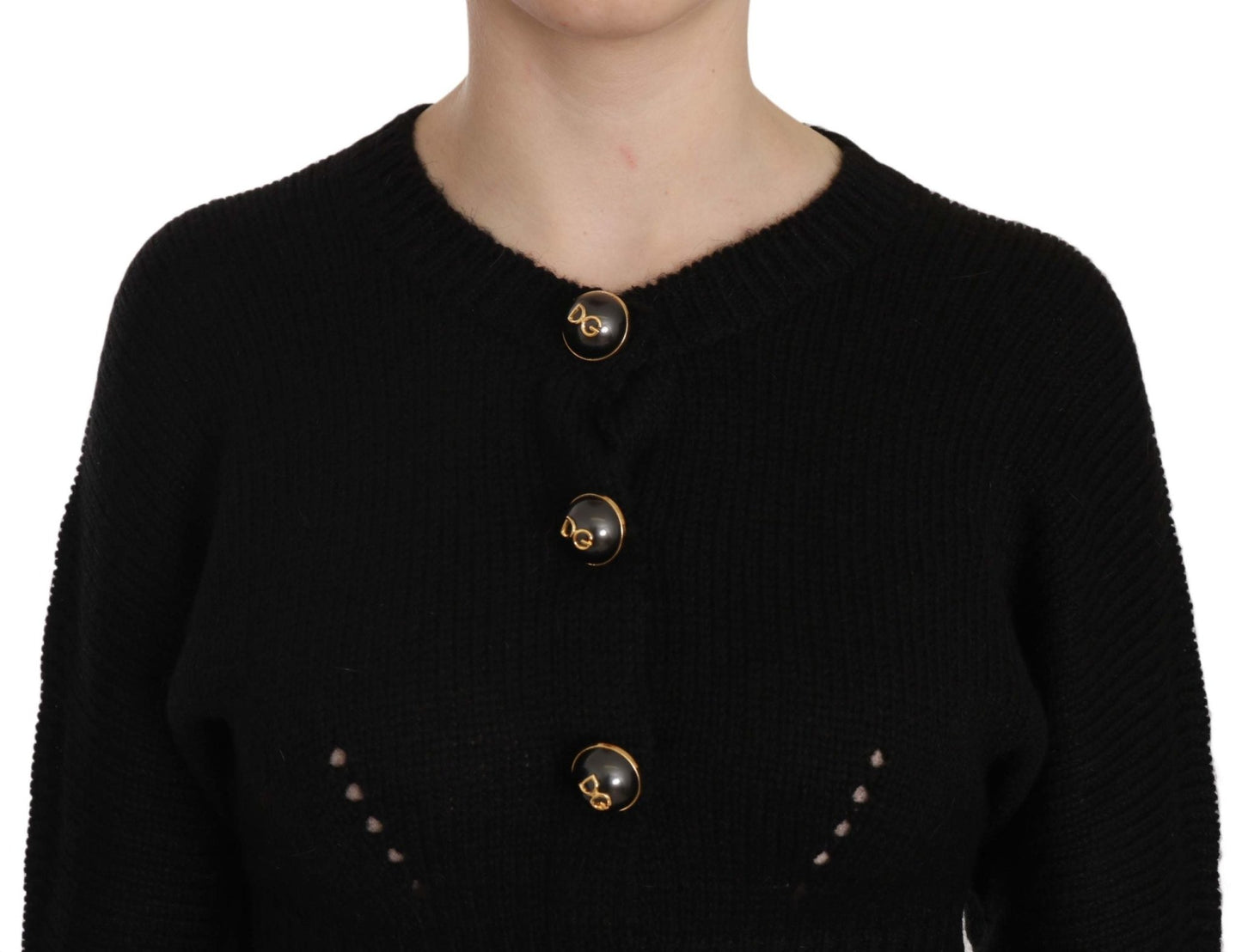 Black Button Embellish Crop Cardigan Sweater - coffeewithmee2Dolce & GabbanaP2337S