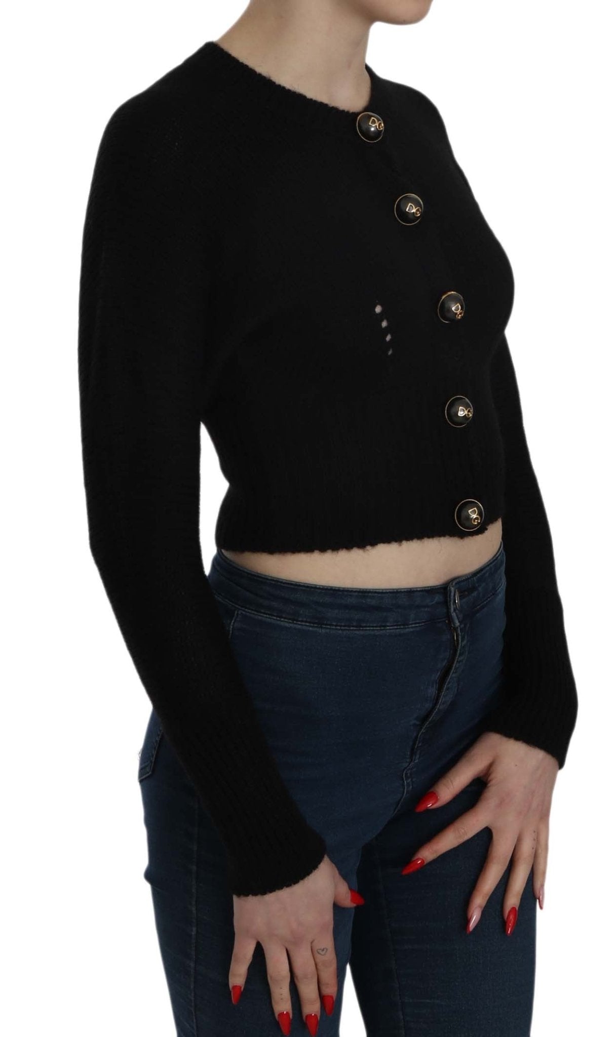 Black Button Embellish Crop Cardigan Sweater - coffeewithmee2Dolce & GabbanaP2337S