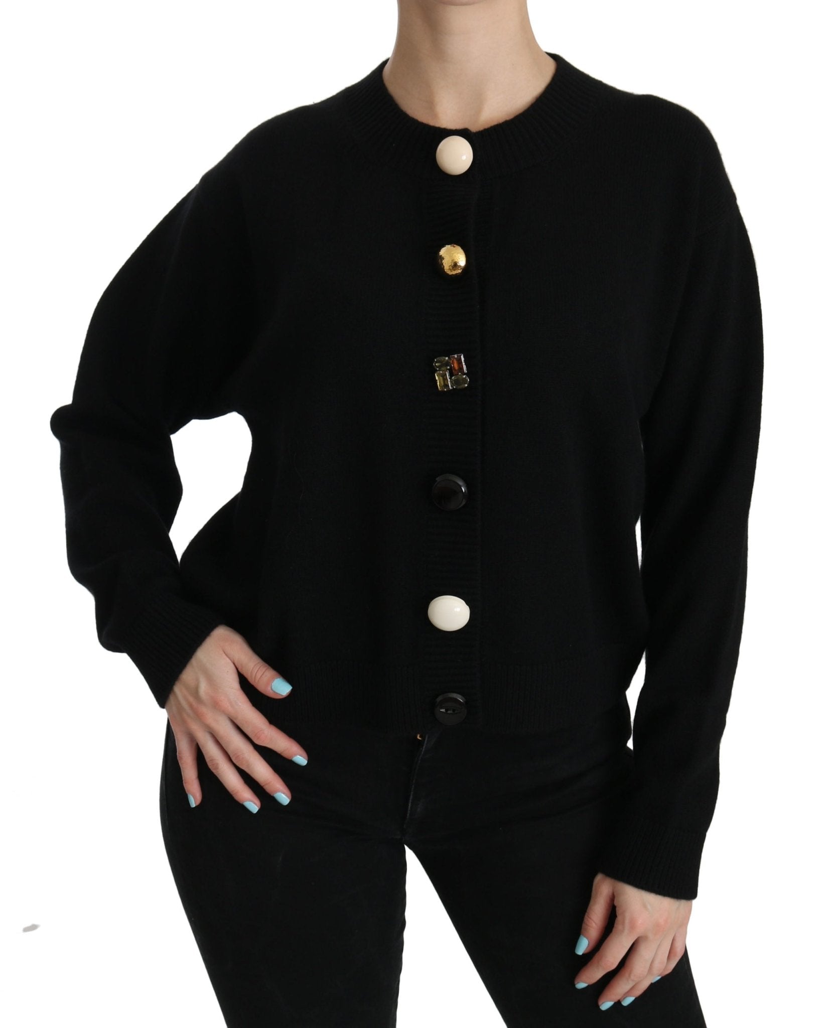 Black Button Embellished Cardigan Sweater - coffeewithmee2Dolce & GabbanaP2605S