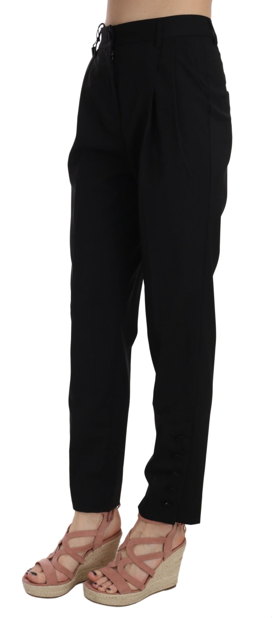 Black Button Pleated Tapered Trouser Pants - coffeewithmee2Dolce & GabbanaP2387S