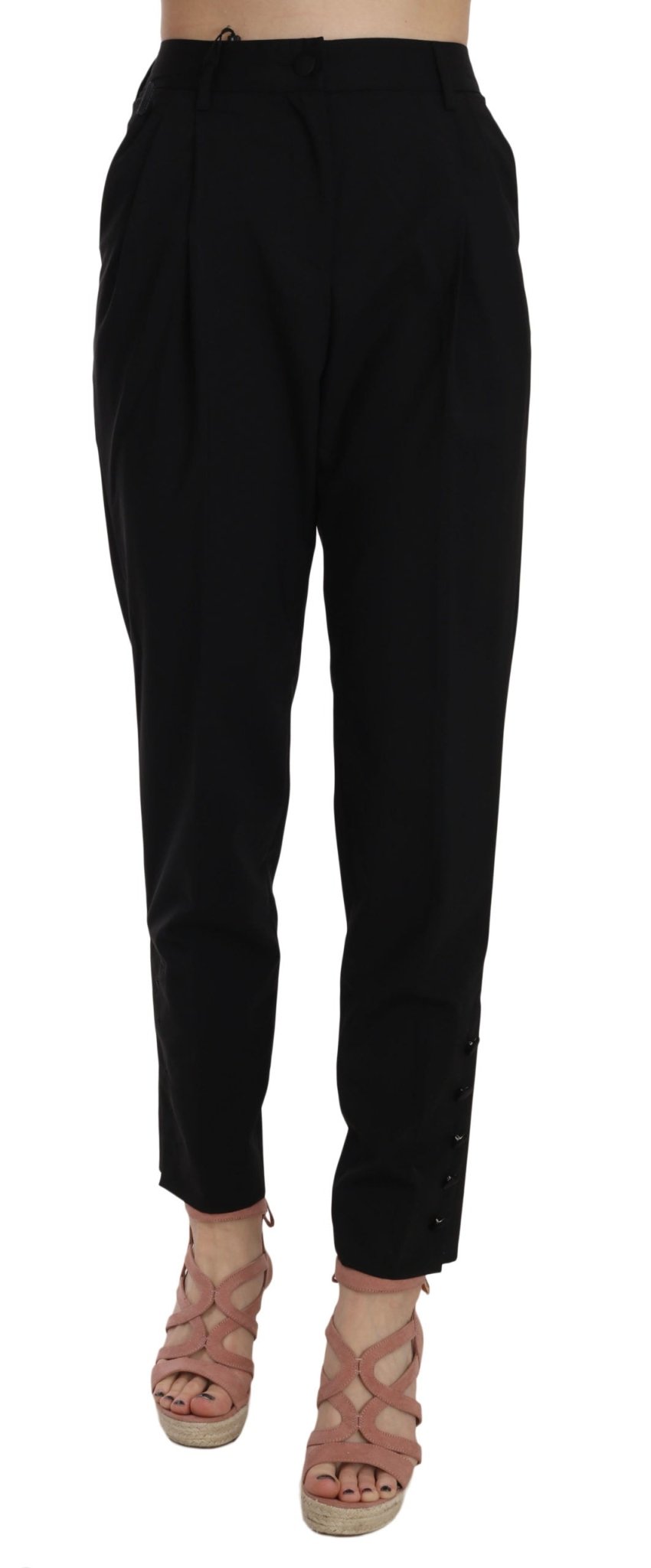 Black Button Pleated Tapered Trouser Pants - coffeewithmee2Dolce & GabbanaP2387S