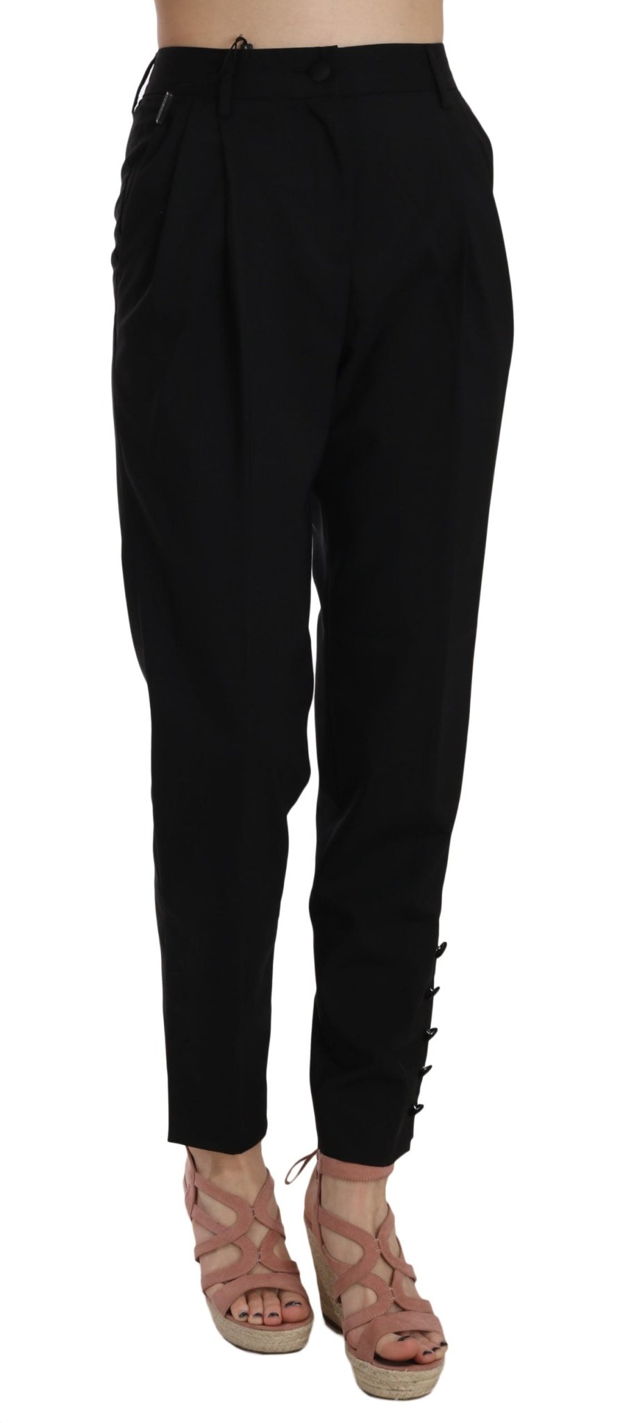Black Button Pleated Tapered Trouser Pants - coffeewithmee2Dolce & GabbanaP2387S
