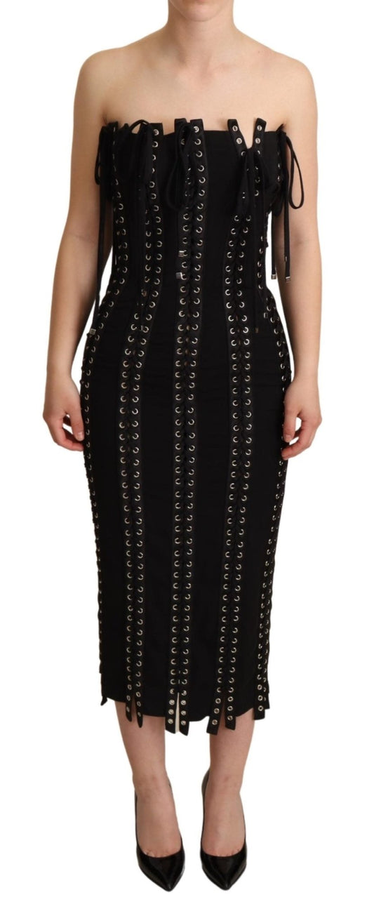 Black Cady Sleeveless Lace Up Bodycon Dress - coffeewithmee2Dolce & GabbanaP4964S