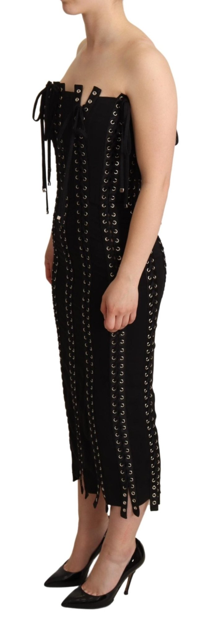Black Cady Sleeveless Lace Up Bodycon Dress - coffeewithmee2Dolce & GabbanaP4964S