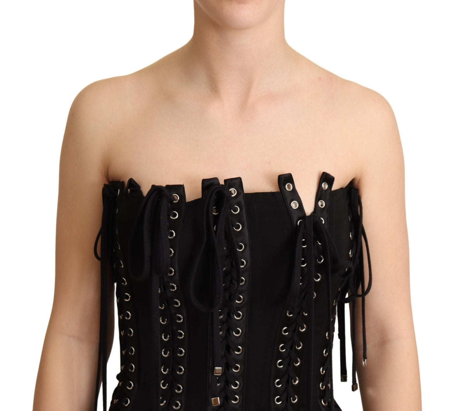 Black Cady Sleeveless Lace Up Bodycon Dress - coffeewithmee2Dolce & GabbanaP4964S