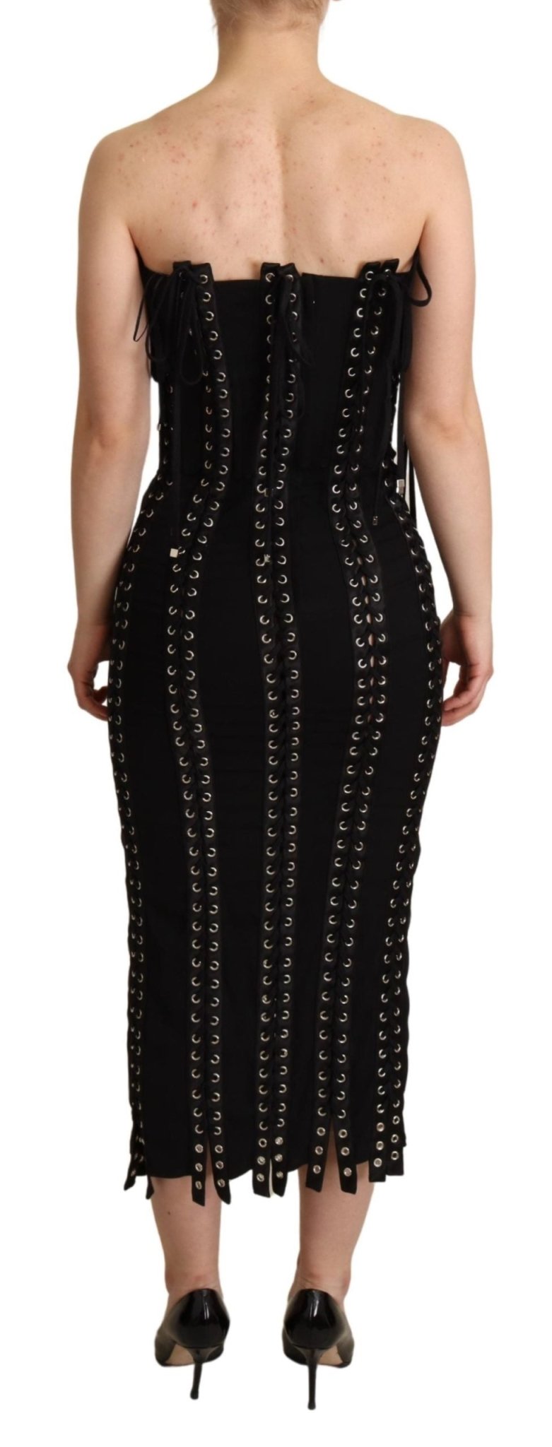 Black Cady Sleeveless Lace Up Bodycon Dress - coffeewithmee2Dolce & GabbanaP4964S
