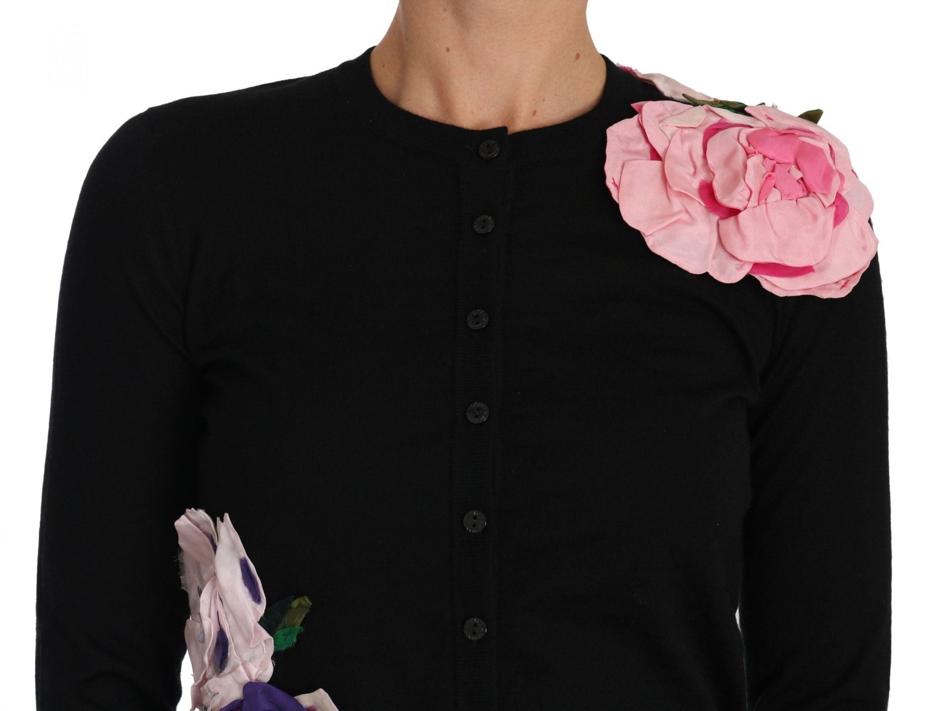Black Cashmere Cardigan Floral Sweater - coffeewithmee2Dolce & GabbanaP1523S
